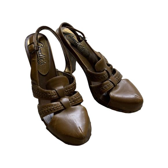 Candie's Vintage Platform Closed Toe Rachelle Vegan Leather Retro Heels Size 9 - Picture 3 of 7